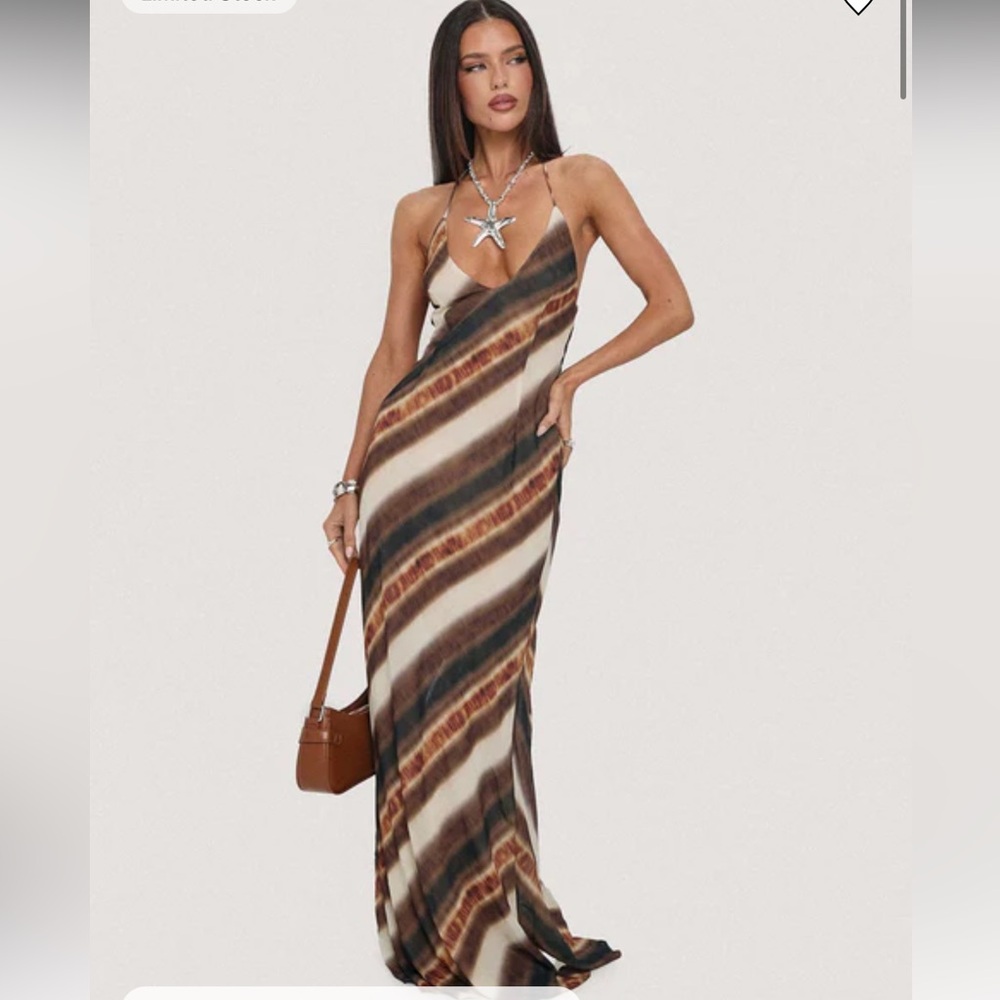 ESMIRA HALTER MAXI DRESS BROWN STRIPE